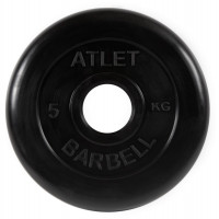 Диск обрезиненный d51мм MB Barbell Atlet 5кг черный MB-AtletB51-5