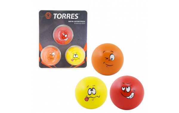 Эспандер кистевой Torres антистресс, 3 мяча d6,5 см, полиуретан AL0026 красный, оранжевый, желтый 600_380