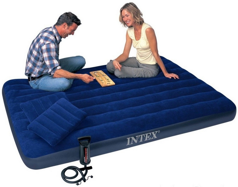 Надувной матрас Intex Classic Downy Airbed Fiber-Tech, 152х203х25см с подушками и насосом 64765 764_600