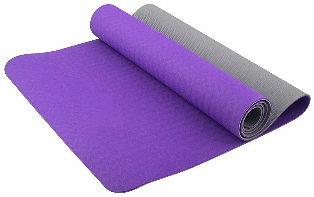 Коврик для йоги ТПЕ 183х61х0,6 см (фиолетово/серый) Sportex E39307 1000_630