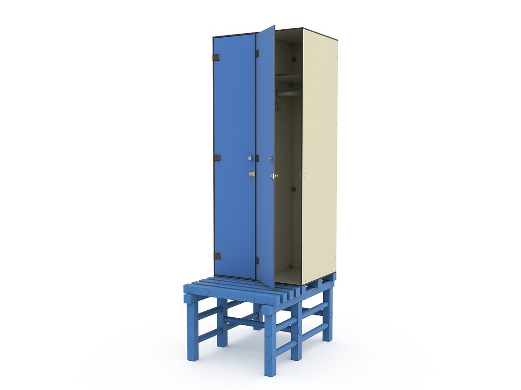 Шкаф для раздевалок HPL пластик ТС 2-1 на скамье-подставке (2 секции) 1067_800