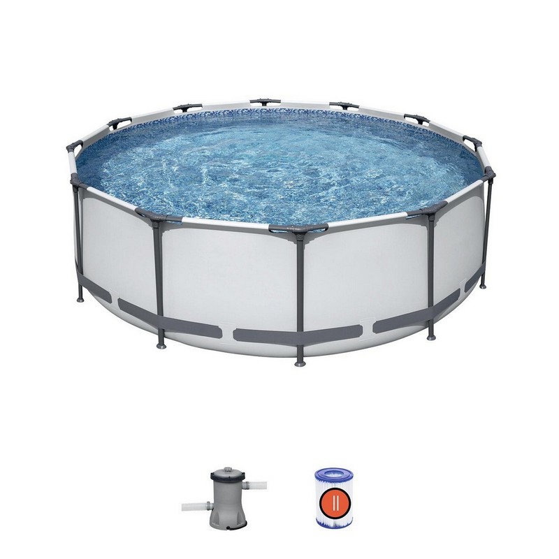 Каркасный бассейн круглый 366х100см+фильтр-насос Bestway Steel Pro Мах 56260 800_800