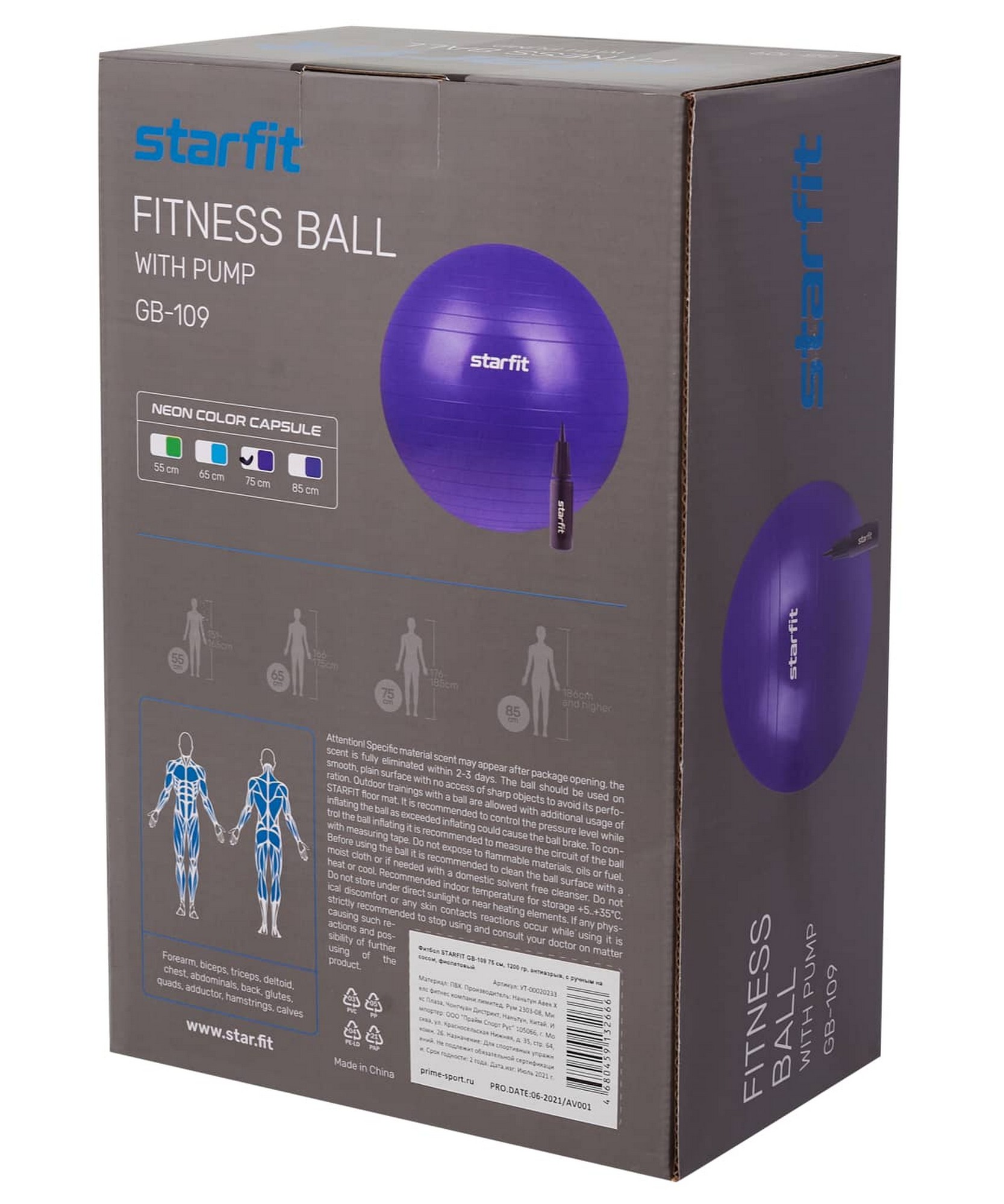 Фитбол d75см Star Fit с ручным насосом GB-109 фиолетовый 1667_2000