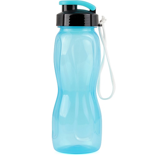Бутылка для воды 550 мл WOWBOTTLES, шнурок в комплекте, прозрачно/голубой КК0471 500_500